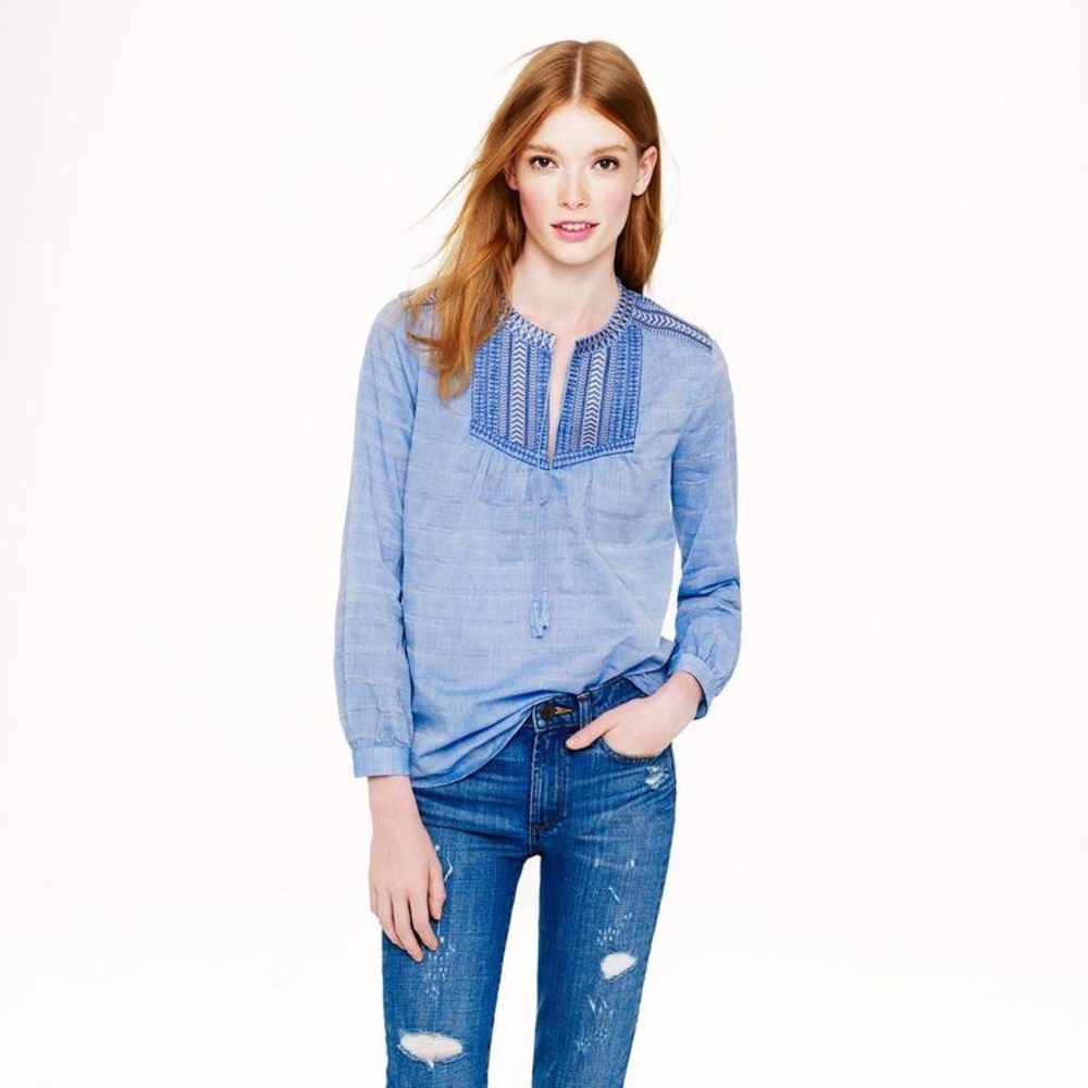 J. CREW Embroidered Bib Peasant Top, Size 2